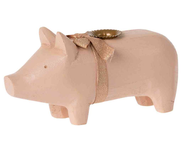 Maileg Holzschwein medium 19 cm | Kerzenhalter Schwein rosa Glücksschwein Advent