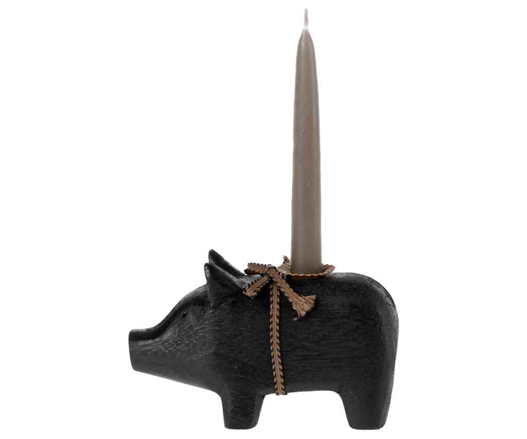 maileg holzschwein kerzenhalter schwarz, erhältlich bei luiseundfritz.de