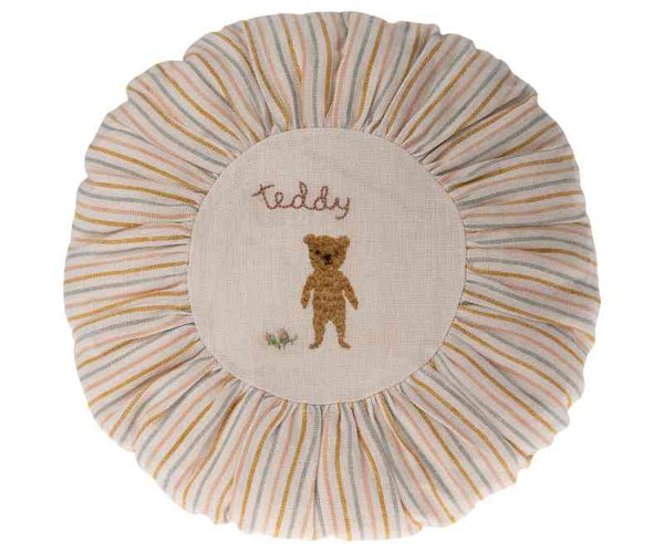 Maileg Kissen rund TEDDY gestreift | 26 cm inkl. Füllkissen Bezug Leinen abnehmbar