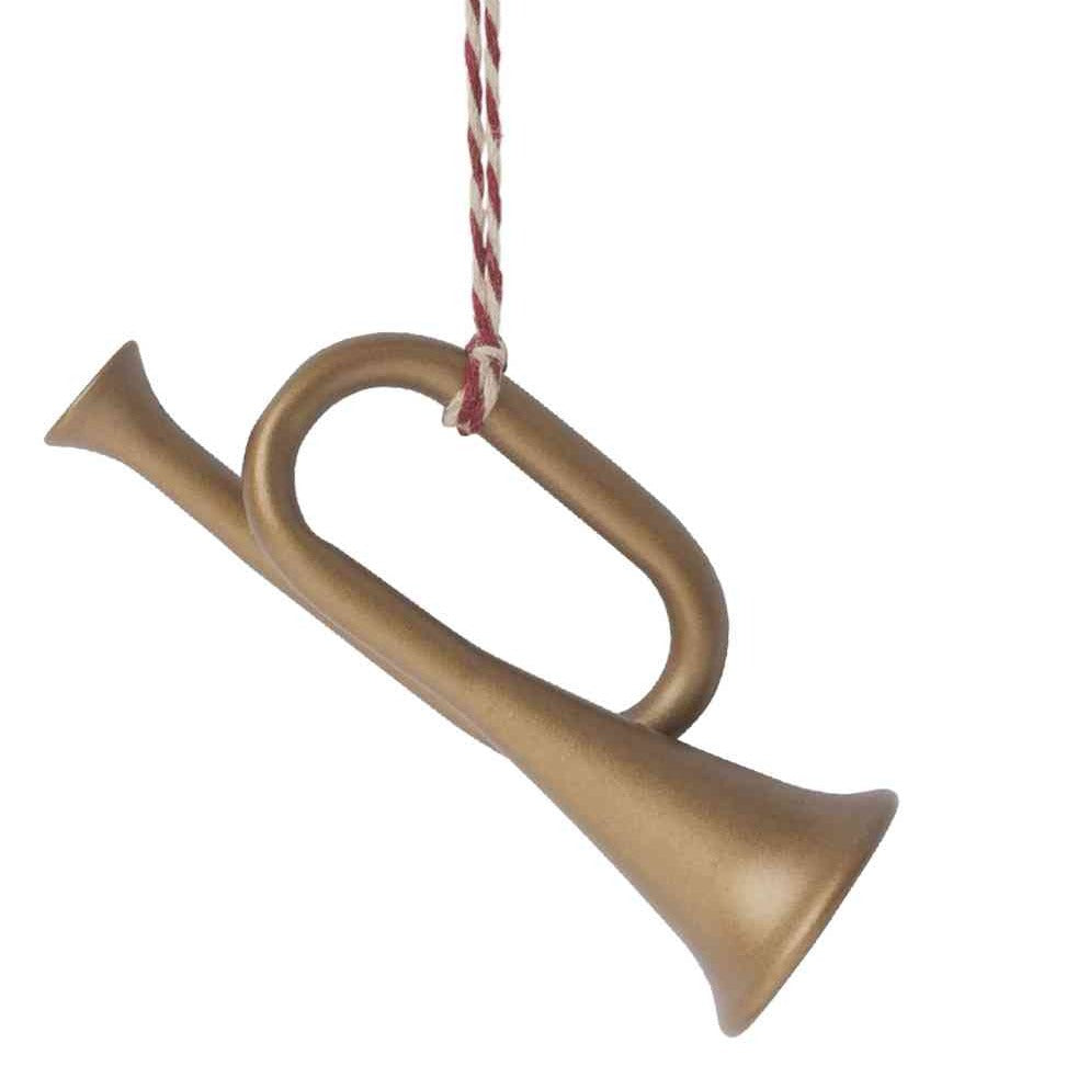 maileg trompete metallanhänger für weihnachten und adventszeit in goldfarben, bei luiseundfritz.de