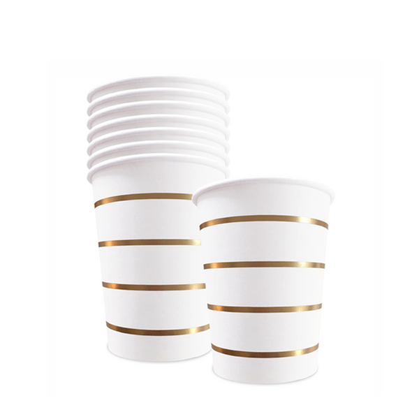 8x Pappbecher silber PARTY CUPS GOLD gestreift Partybecher 250 ml Delight Department | SALE - luiseundfritz.de