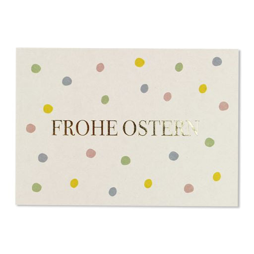 Postkarte FROHE OSTERN bunt mit Goldfolie | Grußkarte Holzschliffpappe AVA & YVES -  | www.luiseundfritz.de