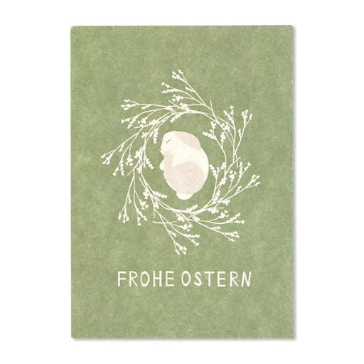 Postkarte FROHE OSTERN schlafender Babyhase grün | Grußkarte | Holzschliffpappe AVA & YVES - PAPETERIE | www.luiseundfritz.de