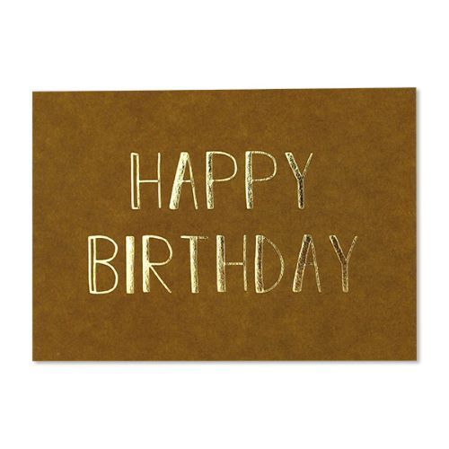 Postkarte HAPPY BIRTHDAY Glückwunsch Holzschliffpappe ockerbraun mit Goldeffekt AVA & YVES - PAPETERIE | www.luiseundfritz.de