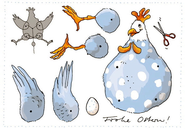 Krima & Isa - Postkarte Hampelhuhn OSTERN Bastelhuhn | Grußkarte Din A 6 |  krima & isa®  kaufen bei luiseundfritz.de