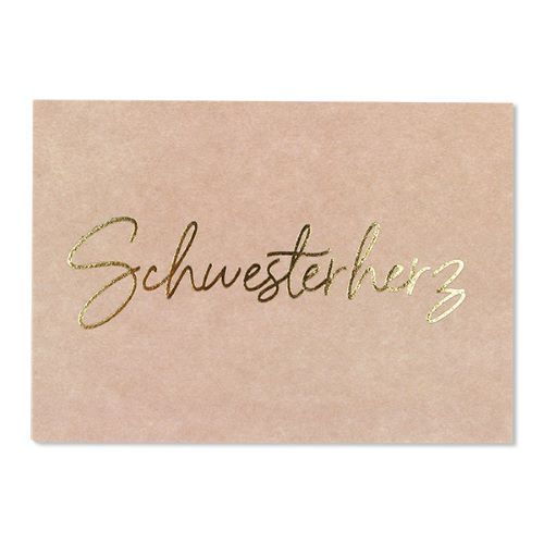 Postkarte SCHWESTERHERZ Grußkarte Holzschliffpappe mit Goldeffekt -  | www.luiseundfritz.de