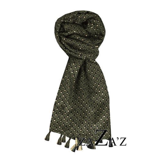 Schal BERLIN khaki Fächermuster | 90x180 cm goldfarbene Details | Viscose | Zaza'z - MODEACCESSOIRES | www.luiseundfritz.de