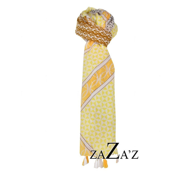 Schal Tuch VALERIE weiß gelb braun Zotteln 180x80 cm Viscose/BW Zaza'z -  | www.luiseundfritz.de